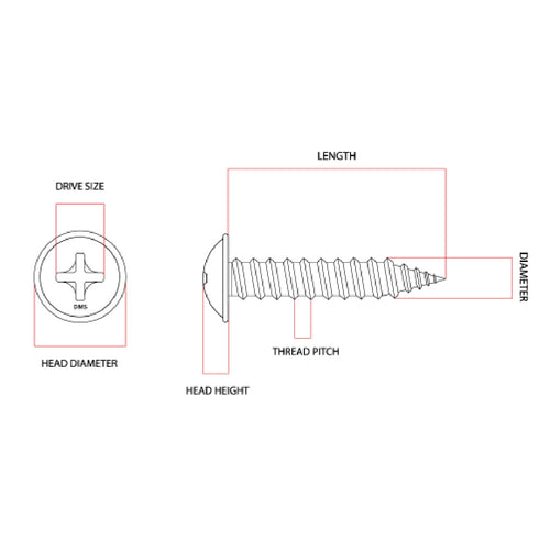 8g-15 x 25mm Button Stitching Screw Needle Point Phillips Galvanised