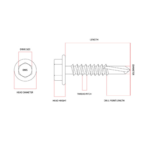 12g-24 x 65mm Series 500 Tek Screw Hex No 5 Extended Point Galvanised