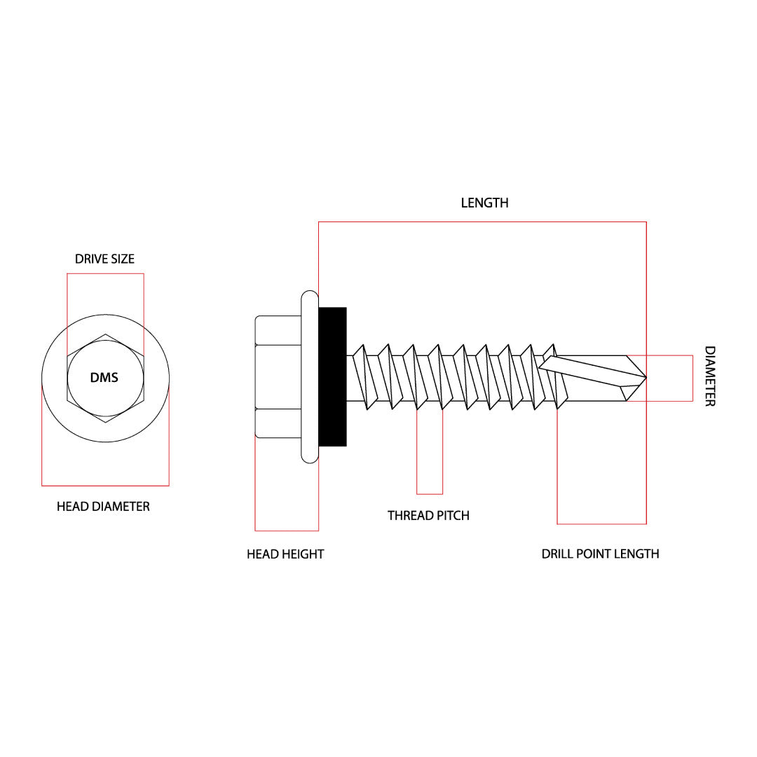 12g-24 x 50mm Series 500 Tek Screw Hex No 5 Extended Point with NEO Seal Galvanised