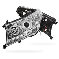 Toyota LandCruiser 200 Series (2007 - 2015) Clear / Black Halo Angel Eyes Headlights LH + RH
