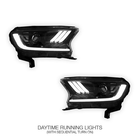 Ford Ranger PX MK2 MK3 (2015 - 2021) Sequential Indicator Mustang Headlights LH + RH