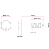 M10 x 40mm Metric Coarse Hex Coach Screw Class 4.6 Galvanised