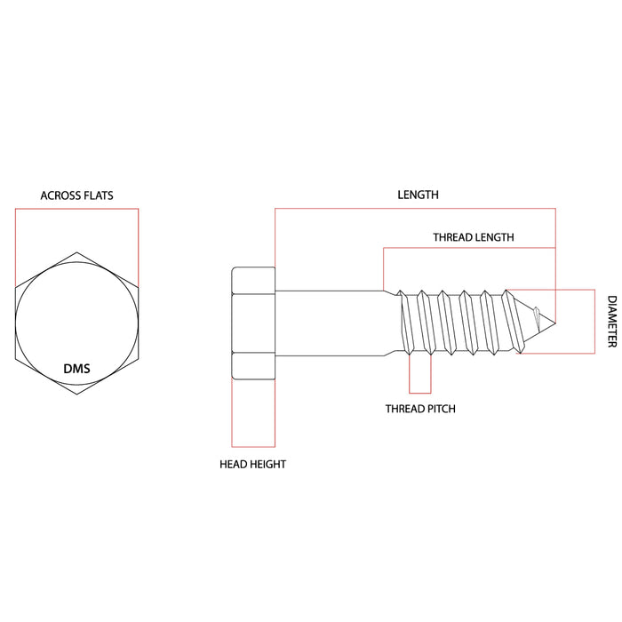 M10 x 40mm Metric Coarse Hex Coach Screw Class 4.6 Galvanised
