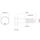 M10 x 65mm Metric Coarse Hex Coach Screw Class 4.6 Galvanised