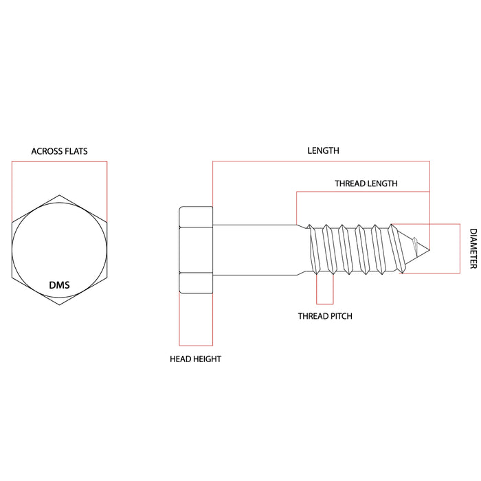 M6 x 100mm Metric Coarse Hex Coach Screw Class 4.6 Galvanised