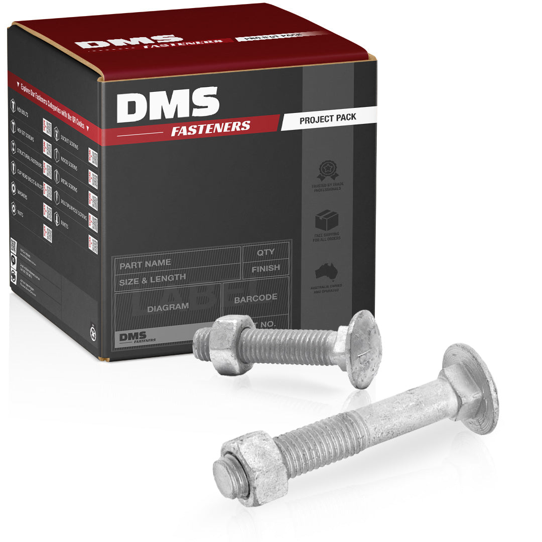 M16 x 280mm Cup Head Bolt & Nut Class 4.6 Galvanised DMS Fasteners