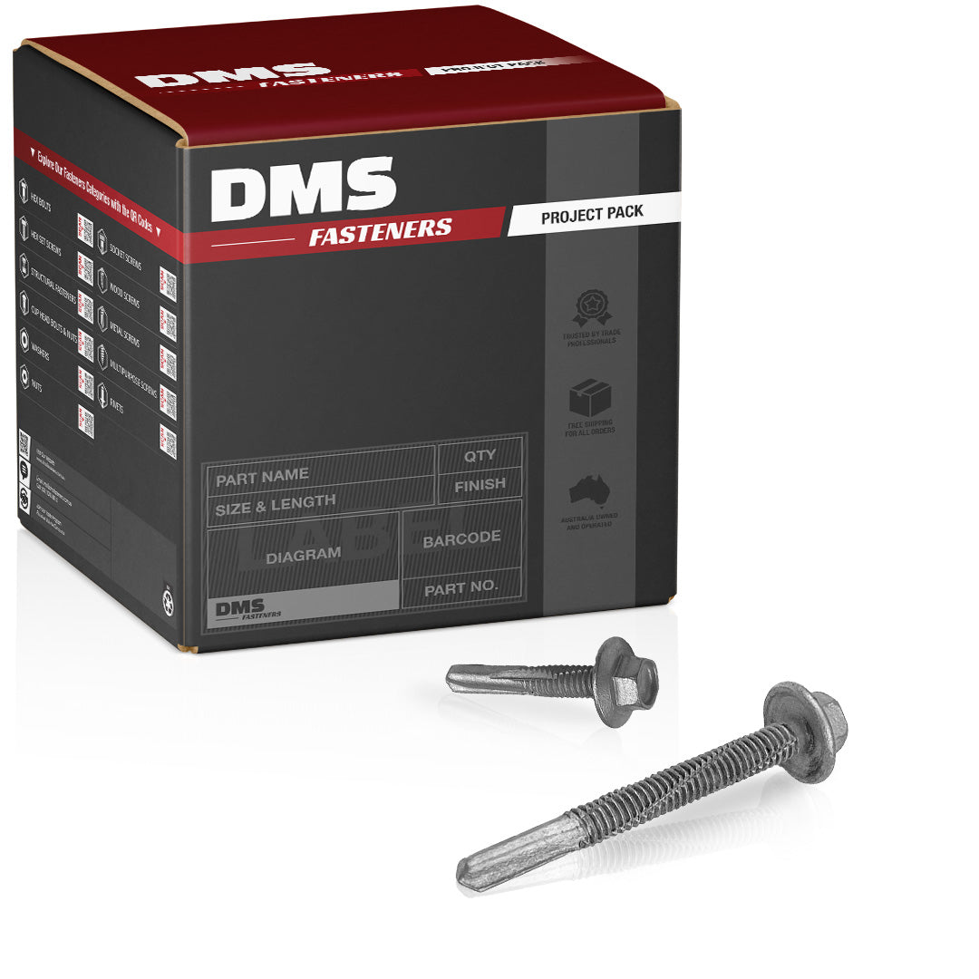 12g-24 x 50mm Series 500 Tek Screw Hex No 5 Extended Point Galvanised ...