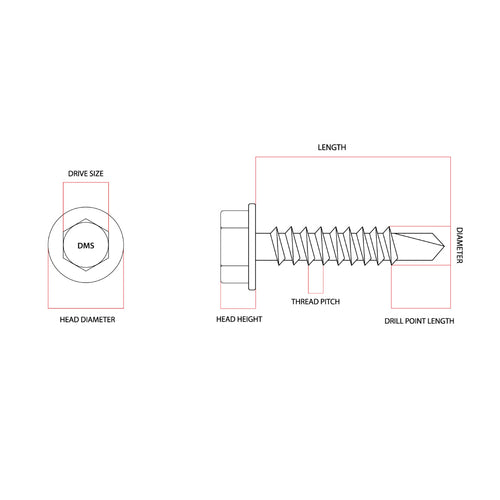 Windspray Colorbond 10g-16 x 16mm Hex Head Self Drilling Screw Tek Galvanised