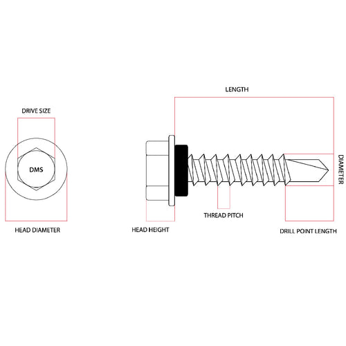 Shale Grey Colorbond 10g-16 x 16mm Hex Head Self Drilling Screw Tek with NEO Seal Galvanised