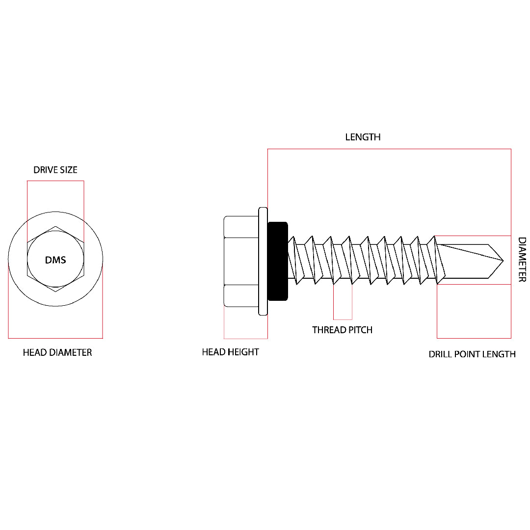 Sandbank Colorbond 10g-16 x 16mm Hex Head Self Drilling Screw Tek with NEO Seal Galvanised