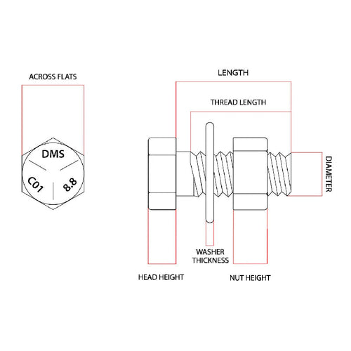 M16 x 150mm Structural Assembly K0 AS1252:2016 Class 8.8 Galvanised