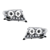 Toyota LandCruiser 200 Series (2007 - 2015) Clear / Black Halo Angel Eyes Headlights LH + RH