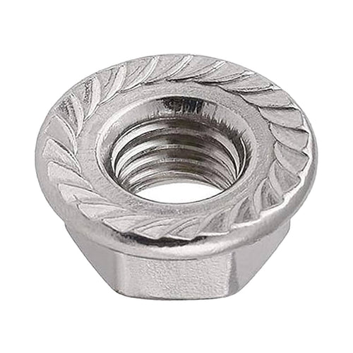 M6 1.00p Metric Coarse Hex Flange Serrated Nut G304 Stainless Steel