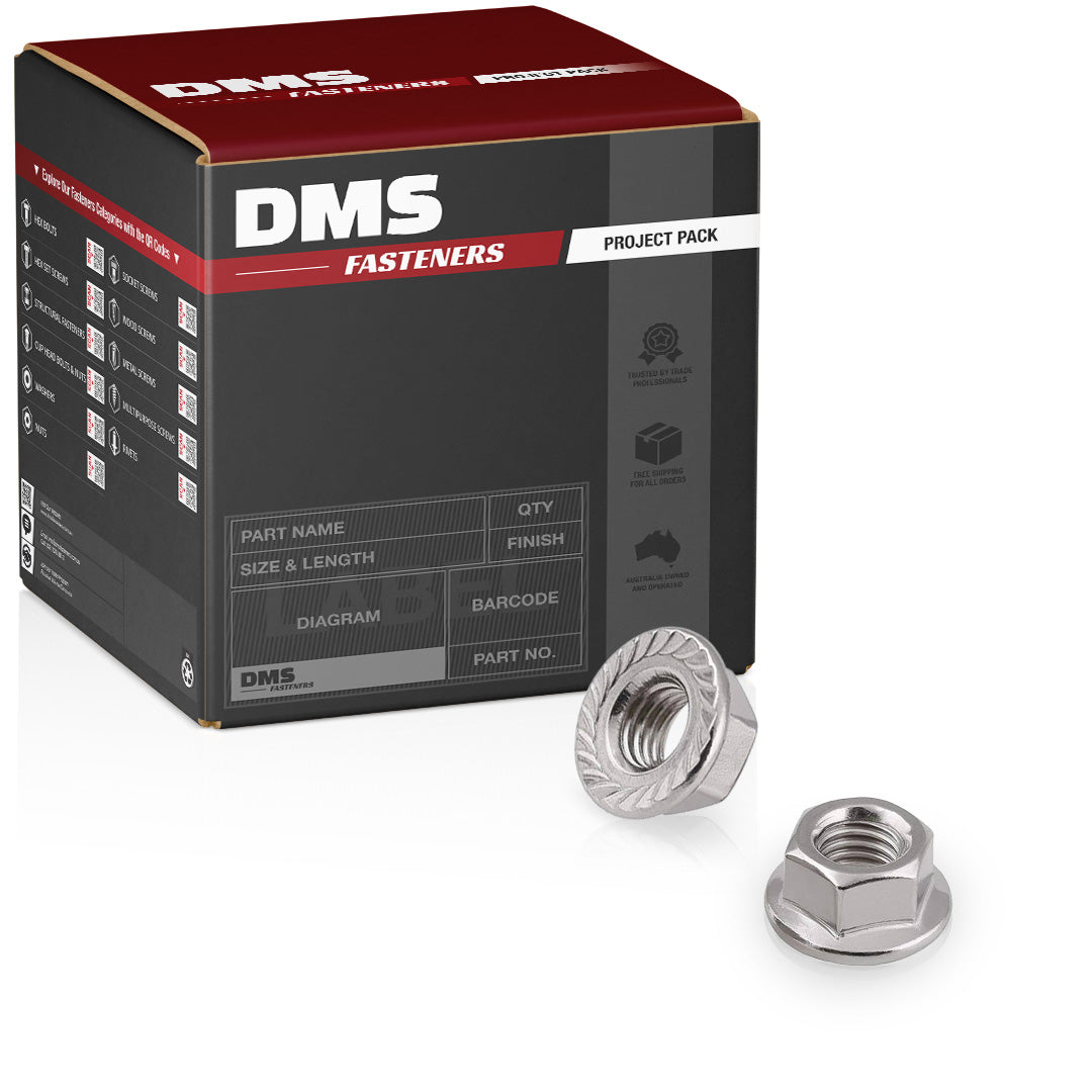 M6 1.00p Metric Coarse Hex Flange Serrated Nut G304 Stainless Steel