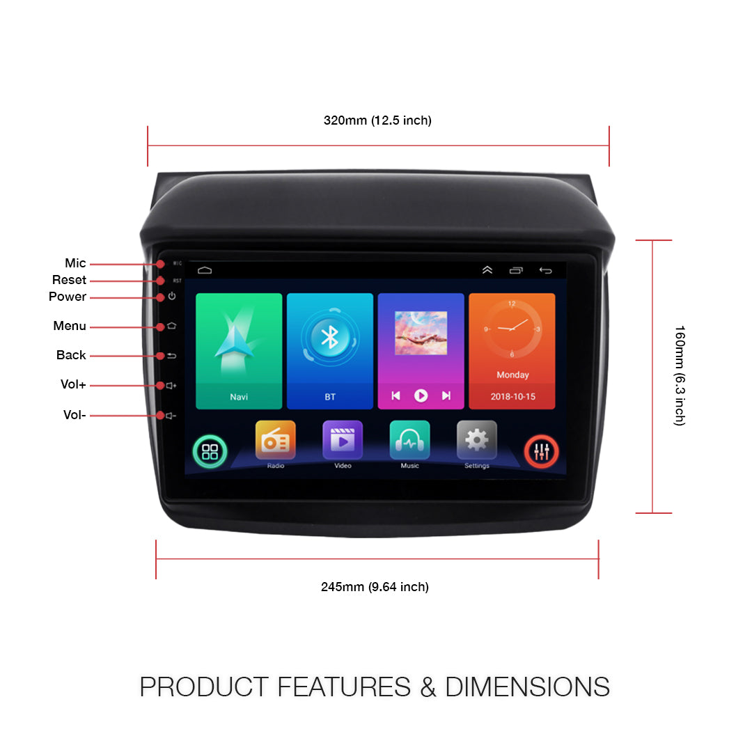 Mitsubishi Triton ML MN (2006 - 2015) 9" Wireless Android 13 Head Unit for Apple CarPlay / Android Auto