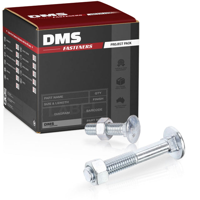 M6 x 75mm Cup Head Bolt & Nut Class 4.6 Zinc DMS Fasteners