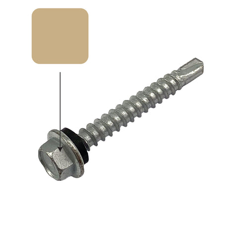 Wheat/Harvest Colorbond 10g-16 x 16mm Hex Head Self Drilling Screw Tek with NEO Seal Galvanised