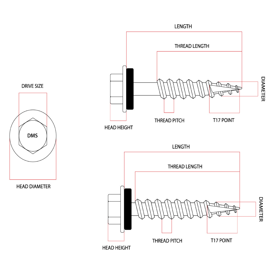 12g-11 x 50mm Hex Head Type 17 Self-Drilling Screw Tek with NEO Seal Galvanised DMS Fasteners