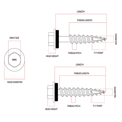 12g-11 x 50mm Hex Head Type 17 Self-Drilling Screw Tek with NEO Seal Galvanised