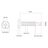 10g-16 x 16mm Button Self Drilling Screw Tek Phillips Galvanised