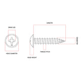 8g-18 x 12mm Button Head Stitching Self-Tapping Screw Phillips Zinc Yellow DMS Fasteners