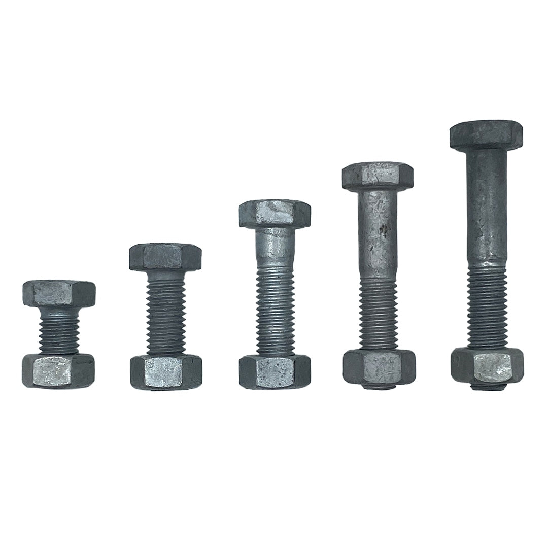 M20 x 625mm 2.50p Coarse Hex Bolt and Nut Mild Steel Class 4.6 Galvanised