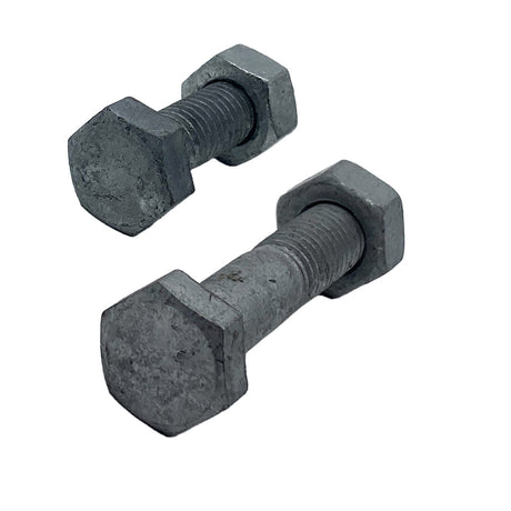 M12 x 375mm 1.75p Coarse Hex Bolt and Nut Mild Steel Class 4.6 Galvanised