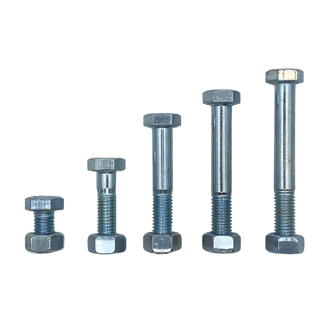 M12 x 130mm 1.75p Coarse Hex Bolt and Nut Mild Steel Class 4.6 Zinc Plated