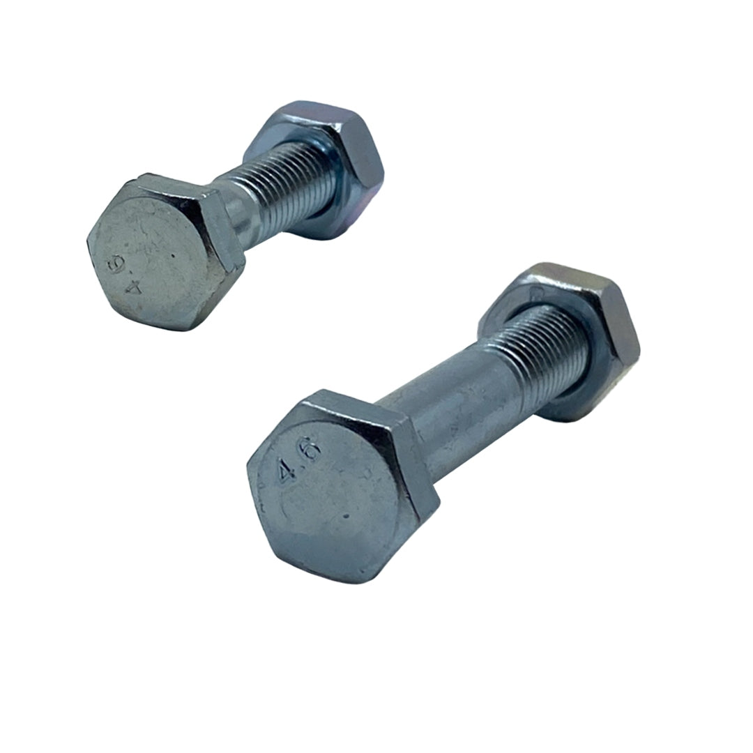 M16 x 65mm 2.00p Coarse Hex Bolt and Nut Mild Steel Class 4.6 Zinc Plated
