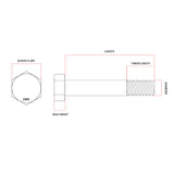 M20 x 70mm 2.50p Coarse Hex Bolt and Nut Mild Steel Class 4.6 Zinc Plated