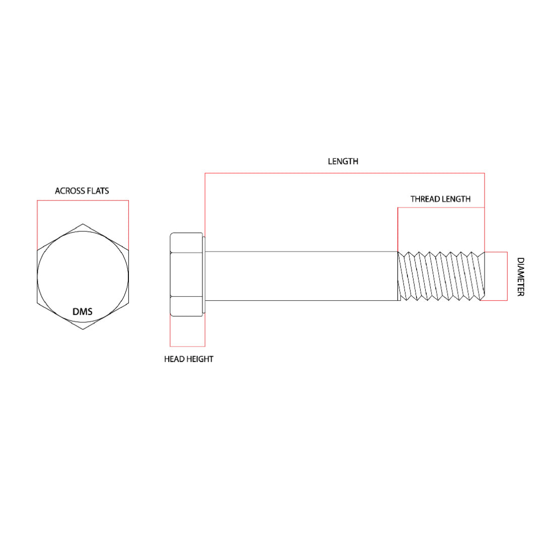 M24 x 200mm 2.00p Metric Fine Hex Bolt High Tensile Class 10.9 Zinc Plated