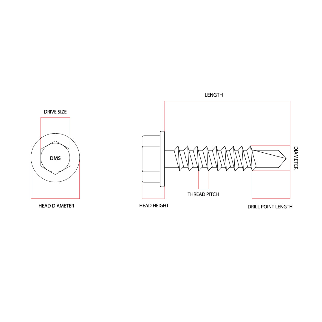 14g-10 x 25mm Hex Self Drilling Screw Tek Stainless Steel G304
