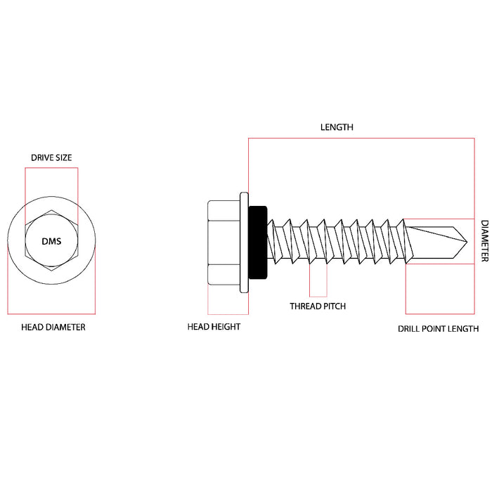 12g-14 x 35mm Hex Self Drilling Screw Tek with NEO Seal Galvanised
