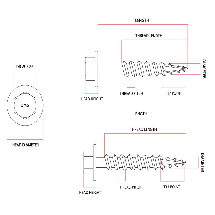 14g-10 x 50mm T17 (Type 17) Hex Head Self Drilling Screw Tek Galvanised Class 3 / 4