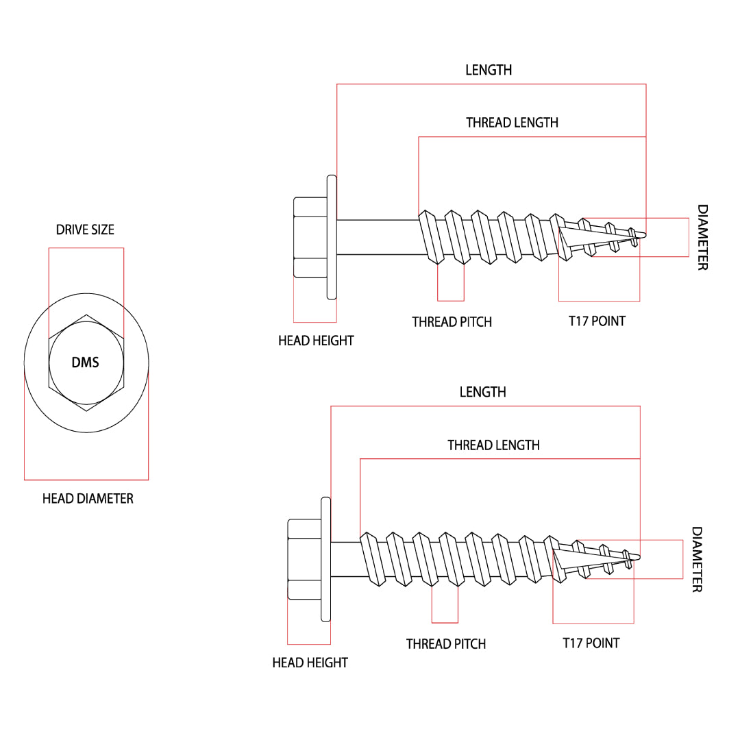 12g-11 x 40mm Hex Head Type 17 Self-Drilling Screw Tek Galvanised DMS Fasteners