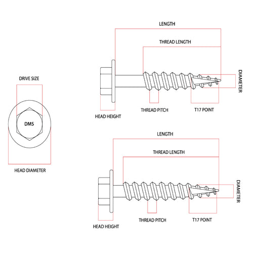 12g-11 x 40mm T17 (Type 17) Hex Head Self Drilling Screw Tek Galvanised Class 3 / 4