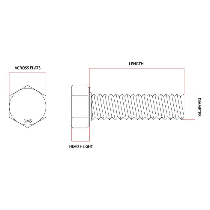 M6 x 25mm 1.00p Metric Coarse Hex Set Screw High Tensile Class 10.9 Zinc Plated