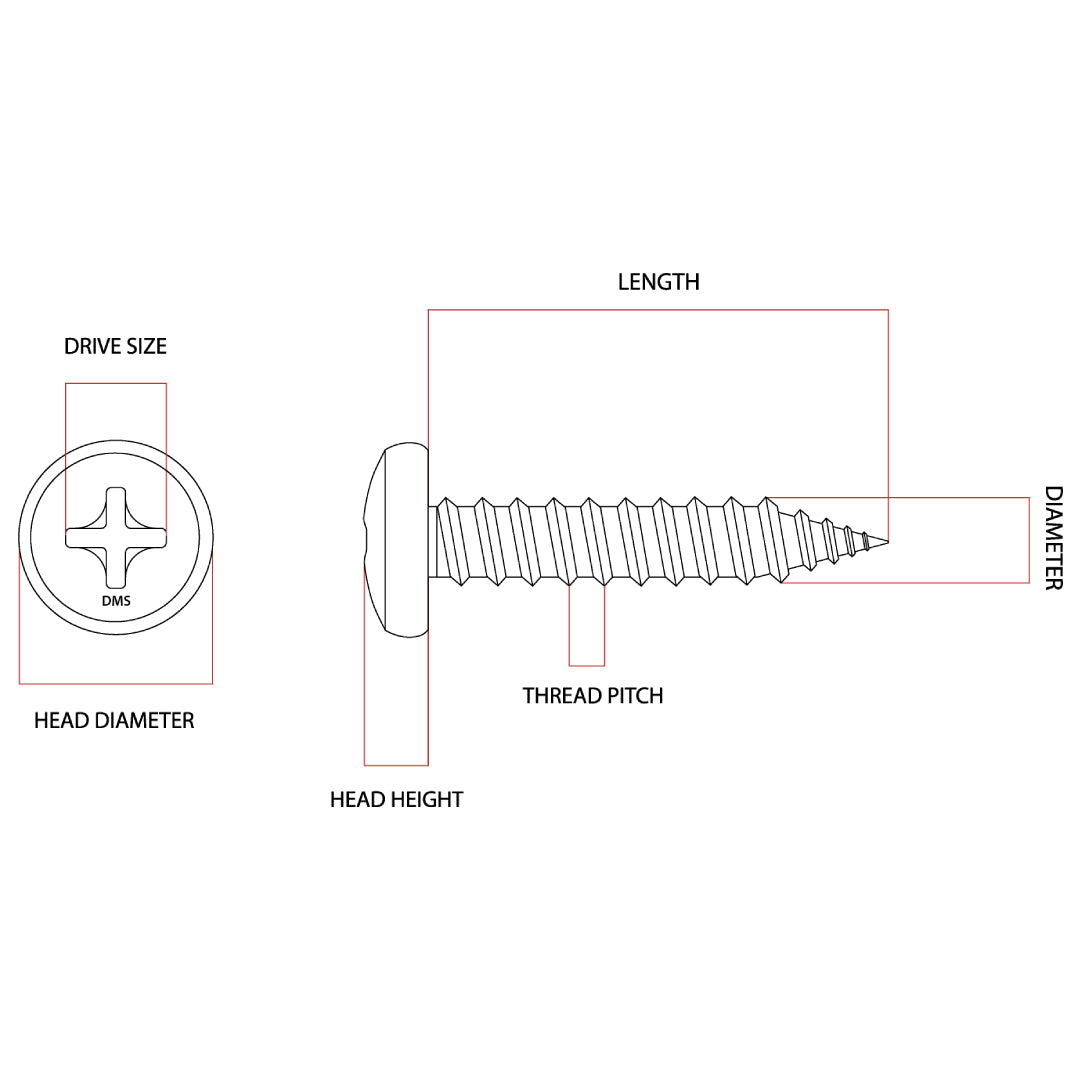 8g x 45mm Pan Head Self-Tapping Screw Phillips Stainless G304 DMS Fasteners