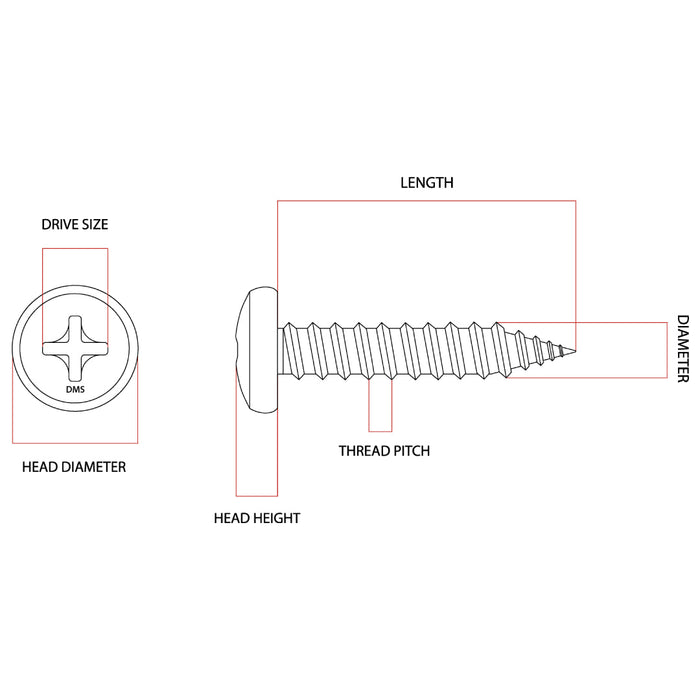 6g x 25mm Pan Self Tapping Screw Phillips Stainless Steel G302 / G304 A2