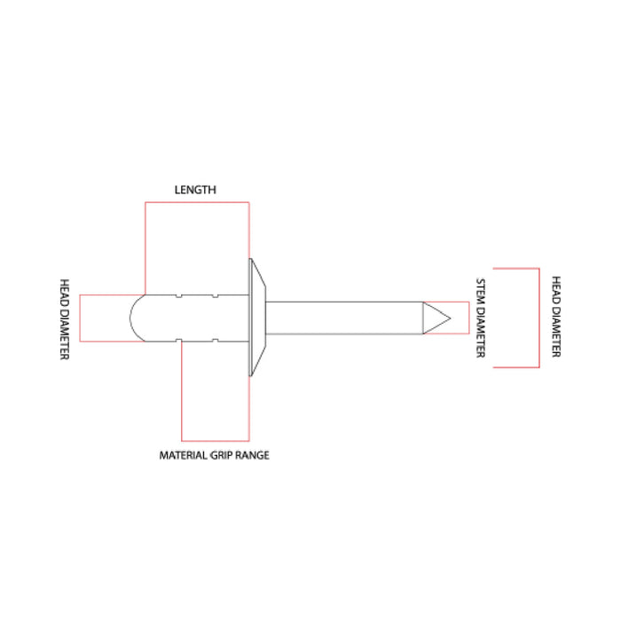Wilderness (Rivergum) AS4-3 Rivet Dome Pop Blind (3.2mm x 8mm) Aluminium Steel