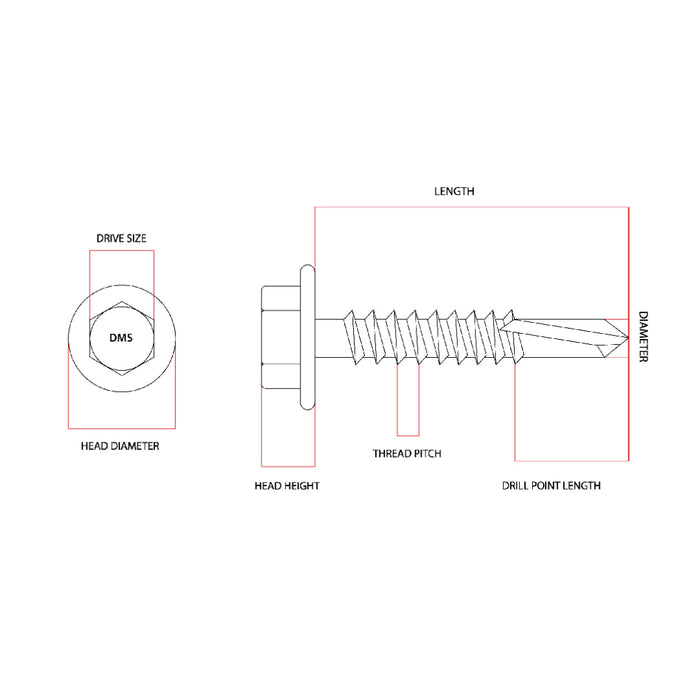 12g-24 x 65mm Series 500 Tek Screw Hex No 5 Extended Point Galvanised