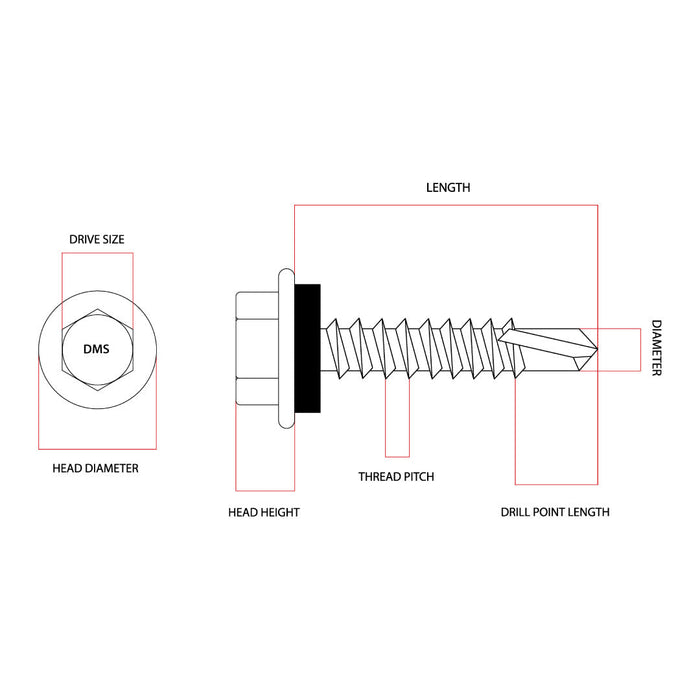 12g-24 x 65mm Series 500 Tek Screw Hex No 5 Extended Point with NEO Seal Galvanised