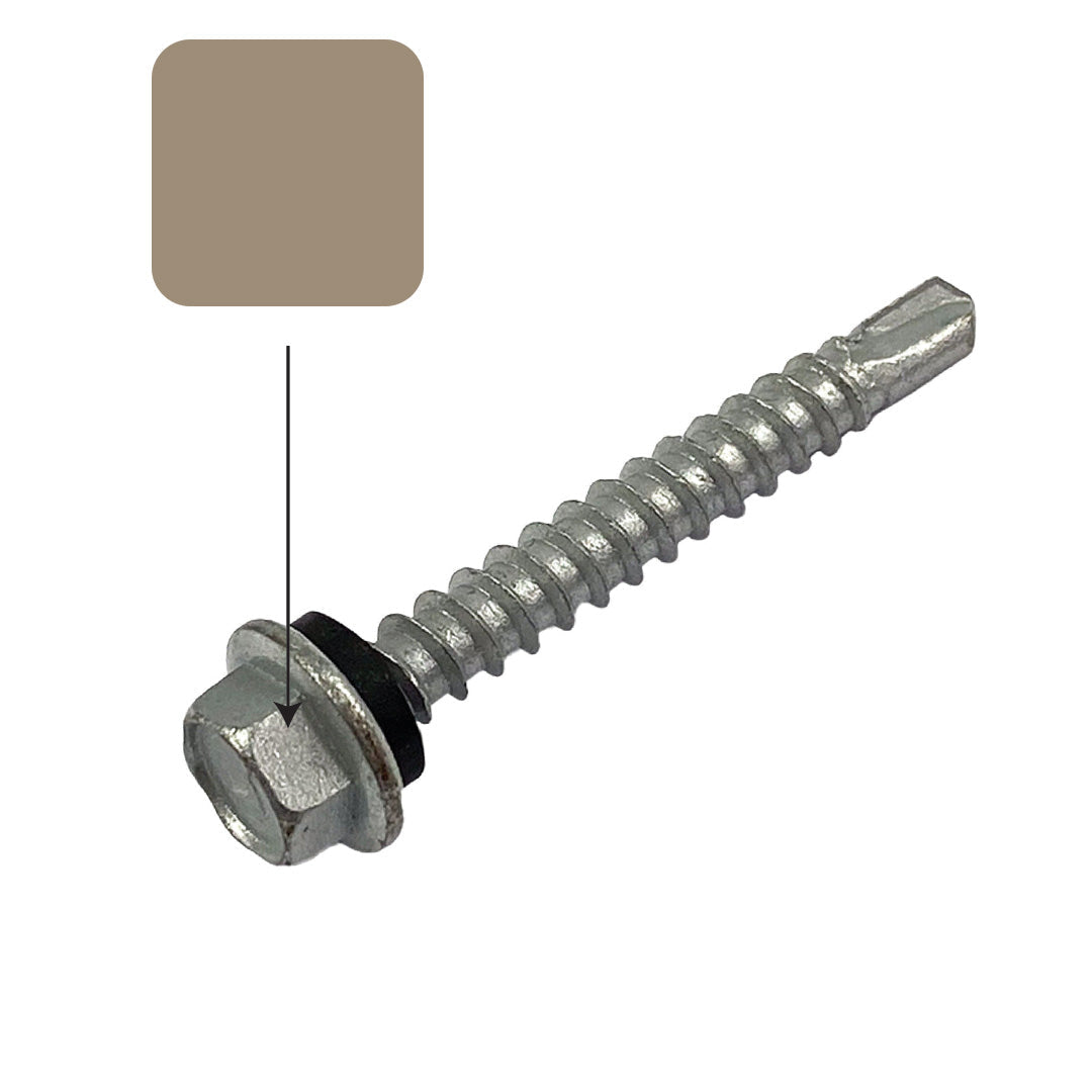 Stone/Riversand Colorbond 10g-16 x 16mm Hex Head Self Drilling Screw Tek with NEO Seal Galvanised