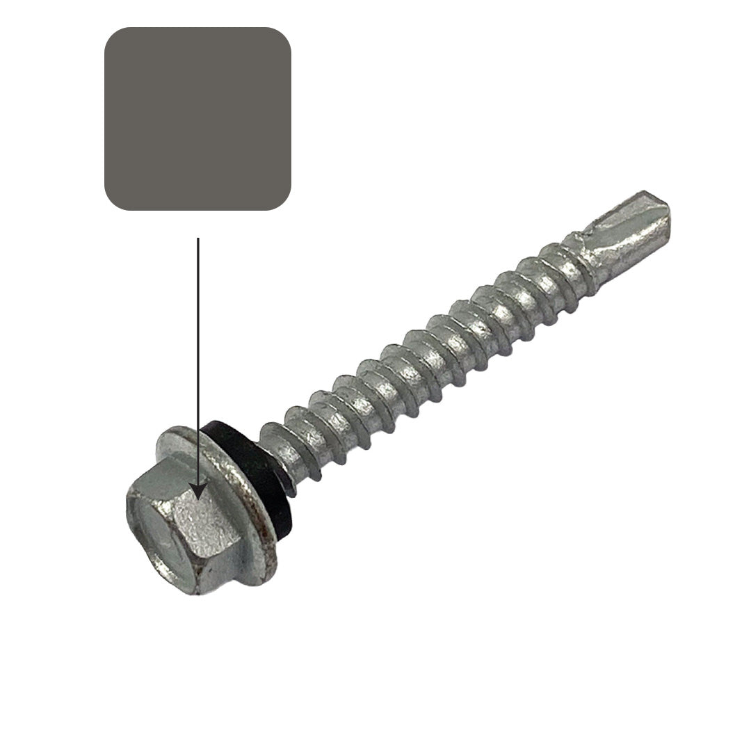 Colorbond Fasteners Woodland Grey Colorbond 10g-16 x 16mm Hex Head Self Drilling Screw Tek ...